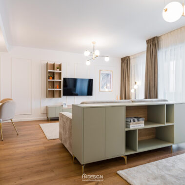 amenajare living apartament 2 camere Băneasa Embassy Residence design interior contemporan mobilier custom
