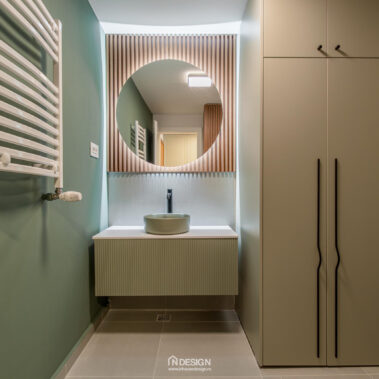 mobilier custom cu mașină spălat și uscător integrate design interior apartament modern