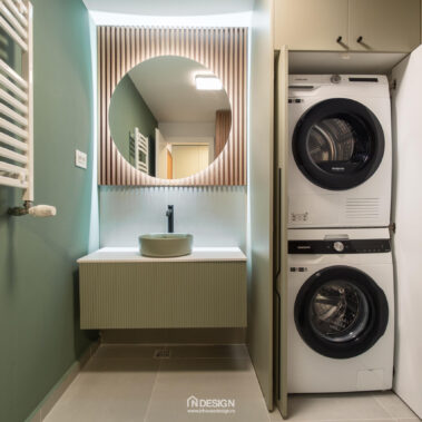 mobilier custom cu mașină spălat și uscător integrate design interior apartament modern